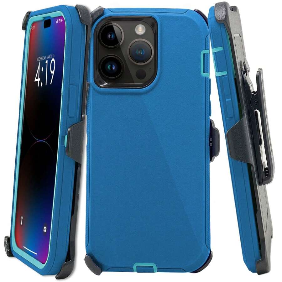 Rugged Shockproof Defender Phone Case Compatible With IPhone 17 / 16 / 15 / 14 / 13 / 12 / 11 / Plus / Pro / Pro Max / With Belt Clip - Teal - View 1