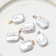 1PC White Pure Natural Freshwater Square Asymmetric Baroque Pearl Pendant - Simple Romantic Versatile Living 1.2CM*2CM - Gold - View 6