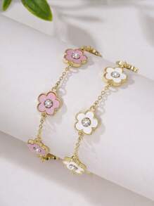 2pcs/Set Delicate Zirconia Studded Bracelet, Simple Design Suitable For Women - White Powder - View 2