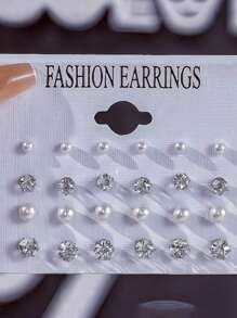 12 paar parelkralen en strass oorbellen set, eenvoudige dagelijkse oorbelcombinatieset, mix & match