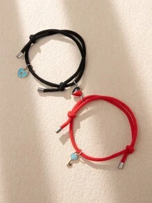 ATLVXJL 2pcs Couple Luminous Magnetic Heart Lock & Key Charm Bracelet Set, Fashion Jewelry Gift For Valentine's Day And Everyday Casual Wear,Mom,Mother,Mother's Day,Gift