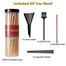 100pcs King Size Pre-Rolled Papers With Filter Tips, 110mm Pre Rolling Cones With Filling Device, Two Cones Holder, Cone Loader, Cleaning Brush, Slow Burning, Tobacco Accessories, Holiday Gift For Friends And Family - 棕色 - 查看 10
