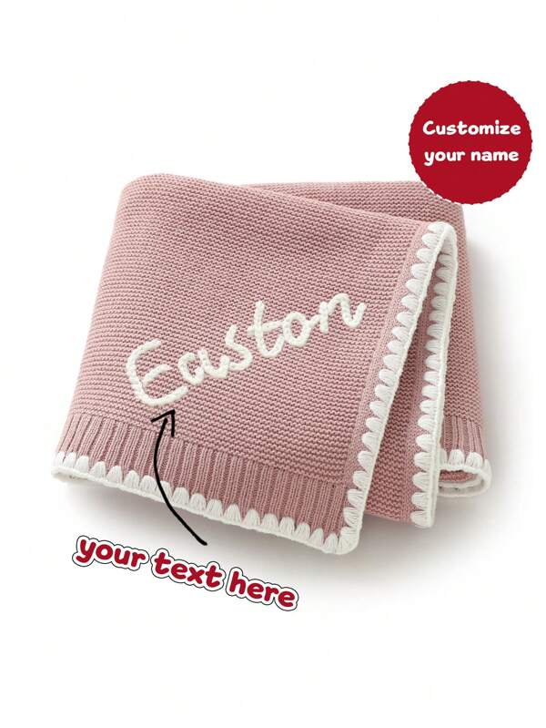Manta de punto para niños hecha a mano con bordado personalizado con nombre en ondas de encaje, manta envolvente para bebé, multiuso, ornamental, con letras, elegante, ordenada, suave, moderna, colorida, linda, informal, personalizada, única, regalo para bebé, regalo ideal para él, ella, hijo, hija