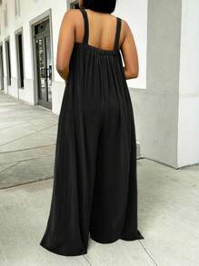 女士休闲纯色无袖宽松连体裤