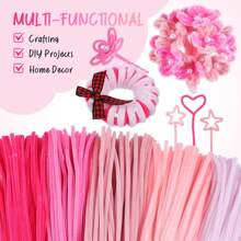 501 Pcs Pink Pipe Cleaners Valentine's Day, Chenille Stems With Step-By-Step Video Tutorials Available, Frzzy Wire For DIY Hand Arts Chenille Stems Pipe Cleaners For Flowers Wrapping Party Decorations