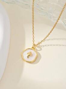 1pc Aço Inoxidável Golfinho & Branco Disco de Concha Pingente Colar, Adequado Para Uso Diário Feminino E Férias - Ouro amarelo - Ver 15