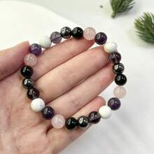 8mm Natural Stone Bead Bracelet, Including Amethyst, Obsidian, Hematite, Rose Quartz, Lepidolite, Handmade Beads, Vintage Boho Style, Calm Mind & Communication, Relieve Anxiety, Magnificent Crystal Holiday Gift