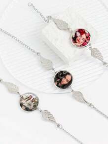 1pc Personalized Customized Photo Angel Wing Bracelet - Elegant Alloy, Fashionable Customized Accessories - Ideal Holiday Commemorative Gift, Suitable For Him Or Her