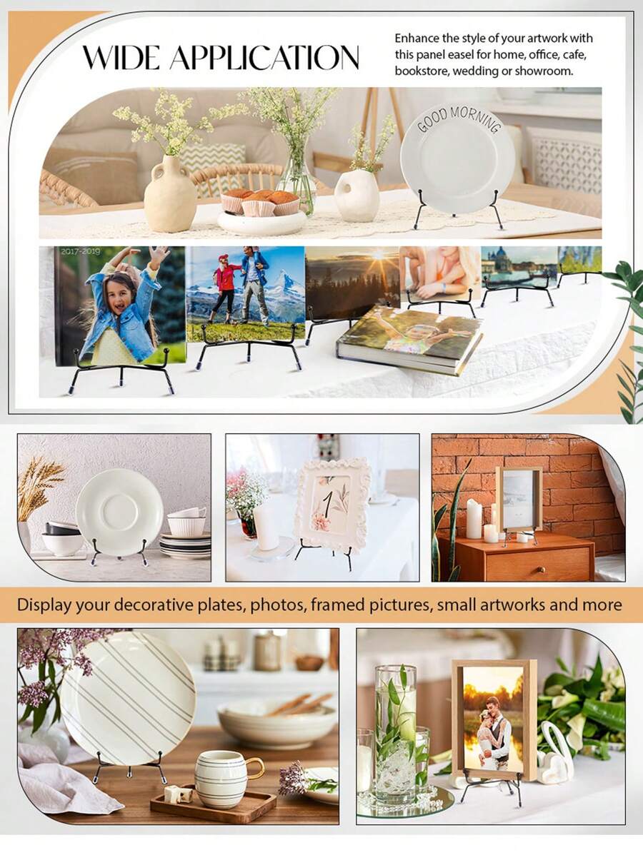 6 件装防滑展示盘架，4 6 8 英寸盘架展示架，相框架，锡画架，可容纳照片、装饰盘、平板电脑和桌面艺术品礼物生日毕业