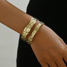 1pc Fashionable Simple Vintage European & American Style Embossed Open Cuff Bracelet - Gold - View 6