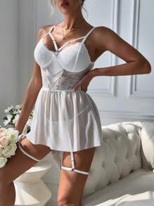 Conjunto de pijama de renda e lingerie sexy para mulheres, vestidos de boneca