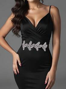 1 قطعة حزام زفاف مزين بأوراق بلورية فضية، مناسب للفساتين الرسمية، إكسسوارات الثوب للعرائس، إكسسوارات عيد الحب - يولا - مشاهدة 7