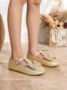 1 Pair Girls Metal Decor Flat Casual Shoes, Versatile Dance Shoes For Teenagers - Gold - View 4