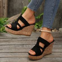 Sandale cu pană cu toc înalt, cu talpă groasă de vară, pentru femei, cu încălțăminte la modă coreeană, sandale cu platformă, imprimeu cu scoarță de copac