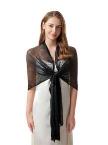 1pc 210*50cm Silk-Like Openwork Scarf/Shawl, Dual-Use Summer Headscarf & Shoulder Wrap, Gold Color