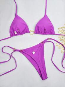 2024 性感撞色心形系带尼龙面料女士比基尼套装，适合海滩度假水疗泳装