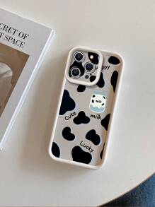 Cow Pattern1pc Beige Cow Print Metallic Sand Phone Case Compatible With Apple///Redmi/Infinix/Vivo - Beige - View 6