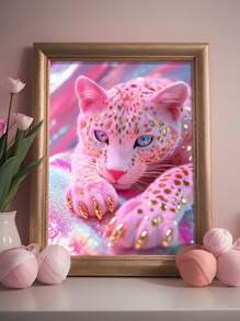 DIY 5D Volledige Diamant Schilderij Roze Luipaard, Geschikt Voor Beginners, Ontspannende En Vrijetijdsknutsels, Diamant Borduurset Met Gereedschap, Thuiskantoor Woonkamer Slaapkamer Keuken Decoratie