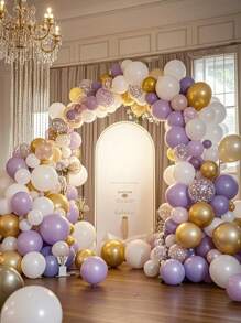 61/110pcs Purple Gold White Balloon Flower Balloon Latex Balloon Arch Set Suitable For Valentine's Day Bride Gift Giving,Golden Glitter Transparent Balloon,Engagement Wedding Party,Wedding Anniversary Decoration,Balloon Garland Kit,Wedding Balloons Set,Birthday Party Gifts Graduation Birthday Decorations Party Decorations Bachelorette Decor Graduation Decorations