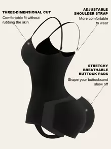 1pc Women Waist Shaping Tummy Control One-Piece Padded Camisole With Adjustable Strap - Black - View 4