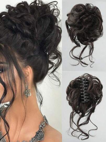 Synthetic Messy Curly Claw Hair Bun Chignon Hair Extensions Scrunchy Fake False Brown Black Hair With Tail For Women Hairpieces