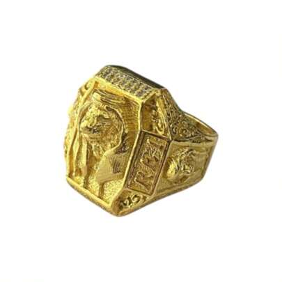 Anel Leão Com Turbante - Banhado a Ouro 18k