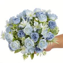 Bó hoa giả cẩm tú cầu và hoa hồng bằng lụa, 1/3/80 bông, cây nhân tạo, thích hợp cho bình hoa cưới mùa xuân, trang trí nhà cửa trong phòng khách, phòng ngủ, Ngày của Mẹ, Ngày Valentine, ngày lễ, tiệc sinh nhật, trang trí sân vườn mùa thu. - Hoa hồng Cẩm tú cầu-Màu xanh - Xem 2