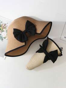 1pc Women's Straw Hat, Boho Style Summer Beach Hat, Bowknot Sun Protection Hat For Holiday, Versatile - Multicolor - View 12