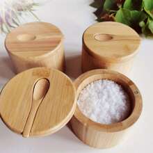 1 套，盐盒，木制储物罐，木制盐盒，盐瓶，木制盐瓶，木制储物盒，带盖香料储物盒，创意盐瓶，厨房用品，餐厅厨房小工具