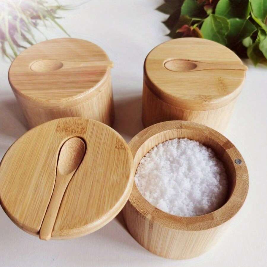 1 套，盐盒，木制储物罐，木制盐盒，盐瓶，木制盐瓶，木制储物盒，带盖香料储物盒，创意盐瓶，厨房用品，餐厅厨房小工具