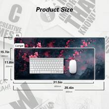 BHJLAXR 黑粉色日式桌垫，樱花游戏鼠标垫，防滑橡胶底座鼠标垫，适用于女士桌面装饰、工作、游戏、办公桌垫，31.5x11.8 英寸 - 樱花美学
