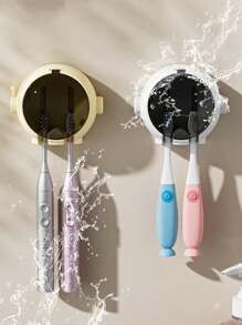 1pc Toothbrush Holder, Wall-Mounted Perforation-Free Bathroom Shelf, Cartoon Toothbrush Holder, Electric Toothbrush Holder, Toothbrush Holder For Family Couples Back To School