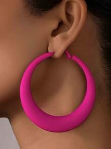 1 Pair Fashionable Elegant High-Quality Coated Metal Statement Earrings For Women, Simple Yet Sophisticated, Suitable For Party, Event And Daily Wear - Hot Pink - View 7