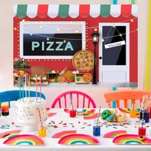 1PC Cooking Pizza Shop Theme Party Decoration Background -82.7 * 59.1/59.1 * 39.4/39.4 * 29.5in, Pizza Cafe Shop Photography Background Newborn Shower Cake Table Banner Photo Booth Props