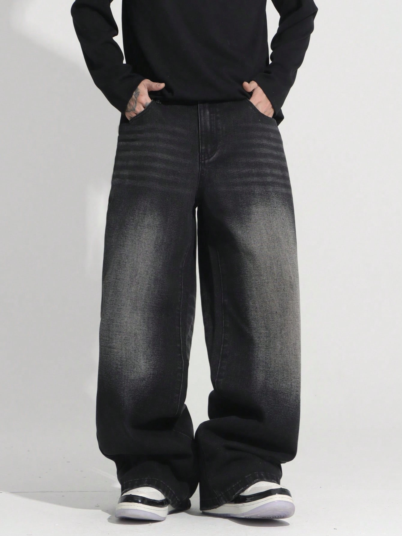 قطعة واحدة جينز واسع الساق أمريكي بغسل أنيق، ألبسة...