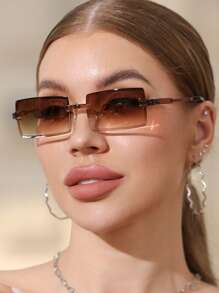 1 Pair Unisex Frameless Rectangular Fashionable Sunglasses, Suitable For Vacation, Driving, Sports, Travel, Beach, Street, Fishing, UV Protection, Outdoor Activities, Golf, Festivals, Hiking, Street Style, Party, Sun Protection Fashionable Shade Elegant Outfit Family Outings Travel Vacation Holiday - 彩色 - 查看 6