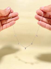 Crystal Zirconia Drop Choker Necklace 925 Silver Plated. - 銀色 - 查看 3