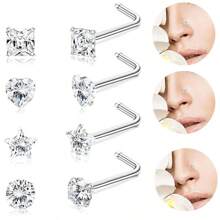 8pcs Fashion Nose Rings Studs Set, 20G Hypoallergenic Stainless Steel, Synthetic Cubic Zirconia, Round & Heart Design, Non-Magnetic, For Women, Perfect For Christmas, Thanksgiving, Valentine'S Day,Mom,Mother,Mother's Day,Gift