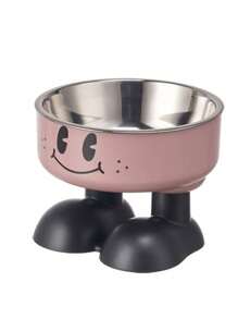 1pc Elevated Cartoon Cat Dog Pet Food Water Bowl With Spill Prevention, Raised Feeder