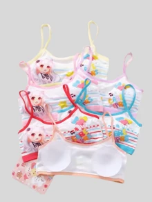 6-Piece Pack Of Girls' Bras With Removable Cups, Assorted In Comfortable Prints - Black and White - View 2