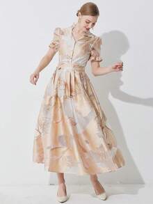 Elegant Party Dress With Jacquard Organza Fabric, Long Dress, Wedding Guest Dress, Prom Dress