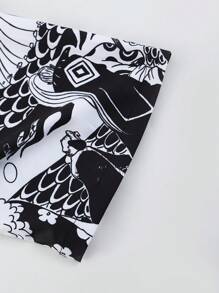 Men's Autumn Anime-Style Red Moon Dragon Print Japanese Kimono - White - View 4