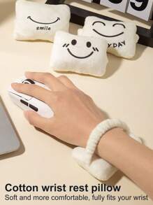 Mini oreiller de support de poignet avec expression mignonne. Réduit la fatigue, protection anti-usure du poignet, tapis de souris pour fournitures de bureau. Confortable.