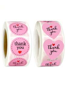 Rollo de 500 etiquetas con forma de corazón rosa con texto "Gracias", etiquetas rosas para embalaje de regalos, decoración, sobres, flores frescas, cartas de amor, etiquetas de 1 pulgada, etiquetas adhesivas, pegatinas para bodas, obsequios para damas de honor, tarjetas de agradecimiento, mis pedidos, pegatinas de agradecimiento, baby shower, suministros para pequeños negocios - Rosa - Ver 1