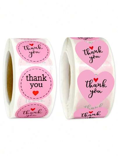 500pcs/Roll Pink Heart-Shaped "Thank You" Stickers, Pink Stickers For Gift Packaging, Decoration, Envelopes, Fresh Flowers, Love Letters, 1inch Label Stickers, Seal Stickers, Wedding Stickers, Bridesmaid Gifts, Thank You Cards, My Orders, Thank You Stickers, Baby Shower, Small Business Supplies