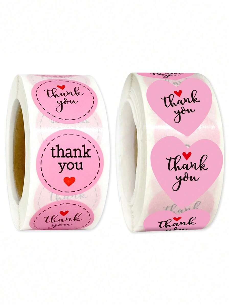 Rollo de 500 etiquetas con forma de corazón rosa con texto "Gracias", etiquetas rosas para embalaje de regalos, decoración, sobres, flores frescas, cartas de amor, etiquetas de 1 pulgada, etiquetas adhesivas, pegatinas para bodas, obsequios para damas de honor, tarjetas de agradecimiento, mis pedidos, pegatinas de agradecimiento, baby shower, suministros para pequeños negocios - Rosa - Ver 1