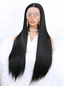 Soft Preplucked Silky Straight 13x6 Lace Front Wig With Free Part Black Color 30Inch 180Density Synthetic Glueless Daily Wear Wigs - Black - View 7