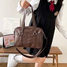 Japanese Style JK Bag Women High School Student Uniform Bag PU Leather Shoulder Bag Women Simple Handbags Crossbody Bags Itabag - Brown - View 4