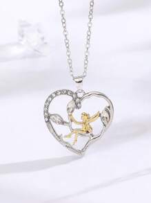 1pc Creative Unique & Elegant Heart Shaped Branch Artificial Crystal Angel Pendant Necklace For Women - Silver - View 1