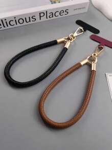 1pc Short Leather Lanyard Strap, Luxurious Embossed Leather Wristlet Keychain Holder, High-End Minimalist Leather Cord, Anti-Lost Lanyard, Name Card Holder Accessory - Multicolor - View 9